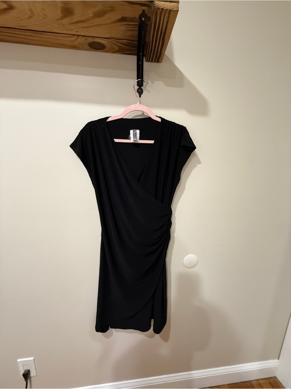 "Bellyssima” Black Side-Ruched Maternity Faux-Wrap Dress - Picture 2 of 4